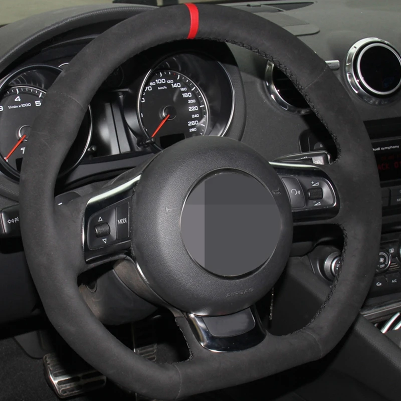 

Black Suede Leather DIY Hand stitched Car Steering Wheel Cover for Audi TT 2008-2013