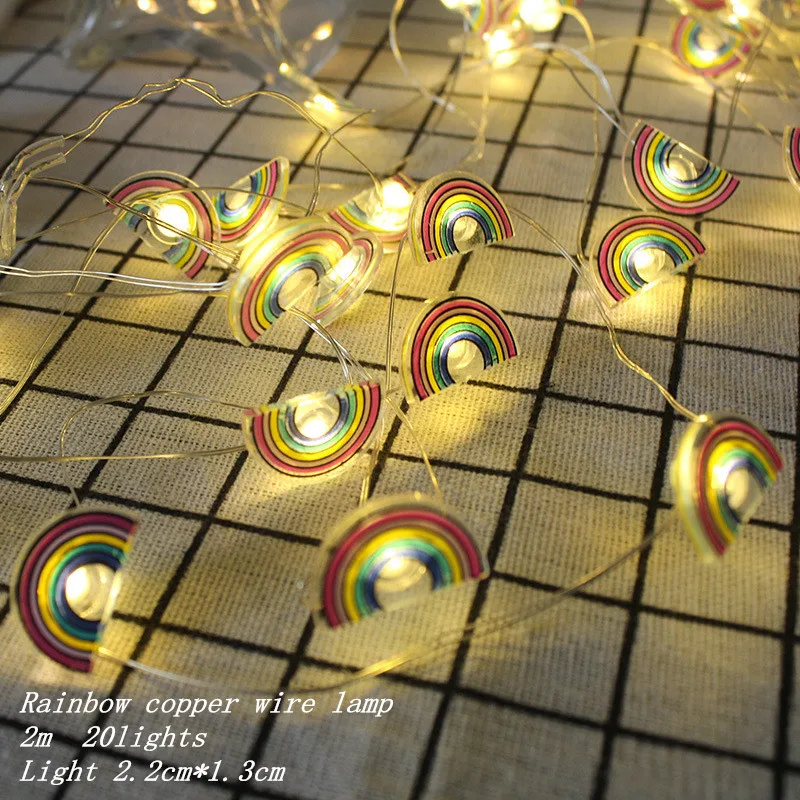 rainbow Медная проволока, светодиодный декоративный светильник, фламинго, фрукты, для спальни, декоративная лампа, гирлянда, подвесной светильник, маленький фонарь - Цвет: rainbow