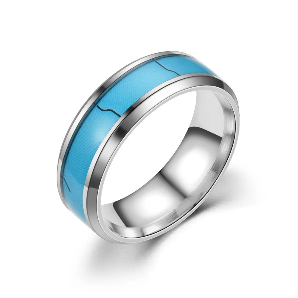 

AsJerlya Trendy Wholesale Blue Oil Drip Rings Women Wedding Ring Stainless Steel Ring Dropshipping Women Jewelry