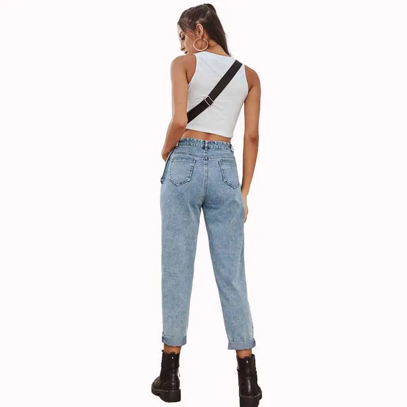 

2021 Fashion Female High Waist Tooling Pocket Jeans Trousers Designer Pants Streetwear Women