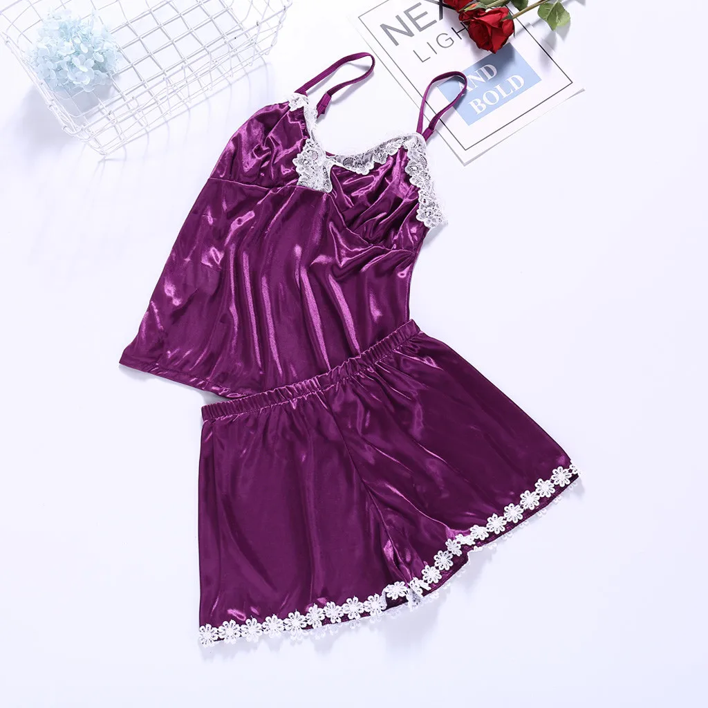 Женский пижамный комплект ночная рубашка Женская Сексуальная атласная одежда