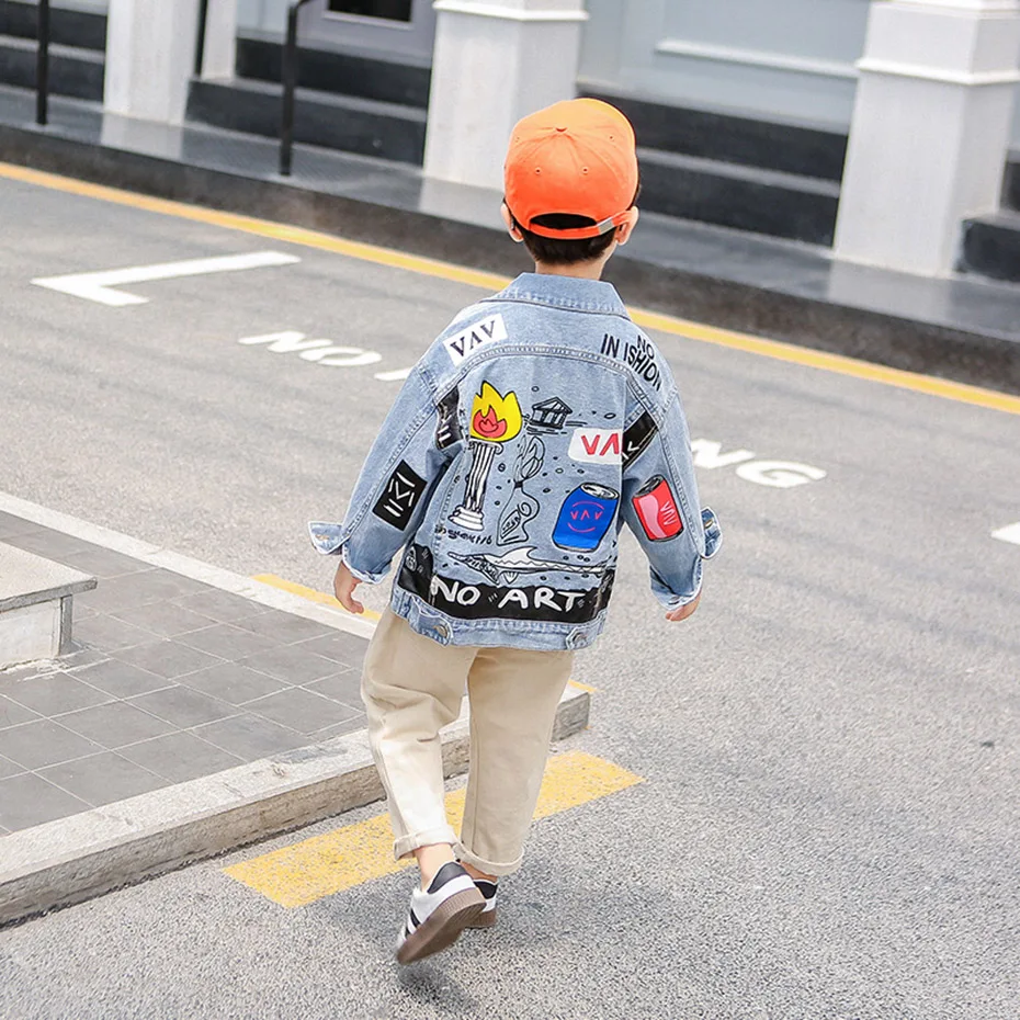 НОВЫЕ куртки для мальчиков джинсовая куртка с рисунком граффити Повседневная