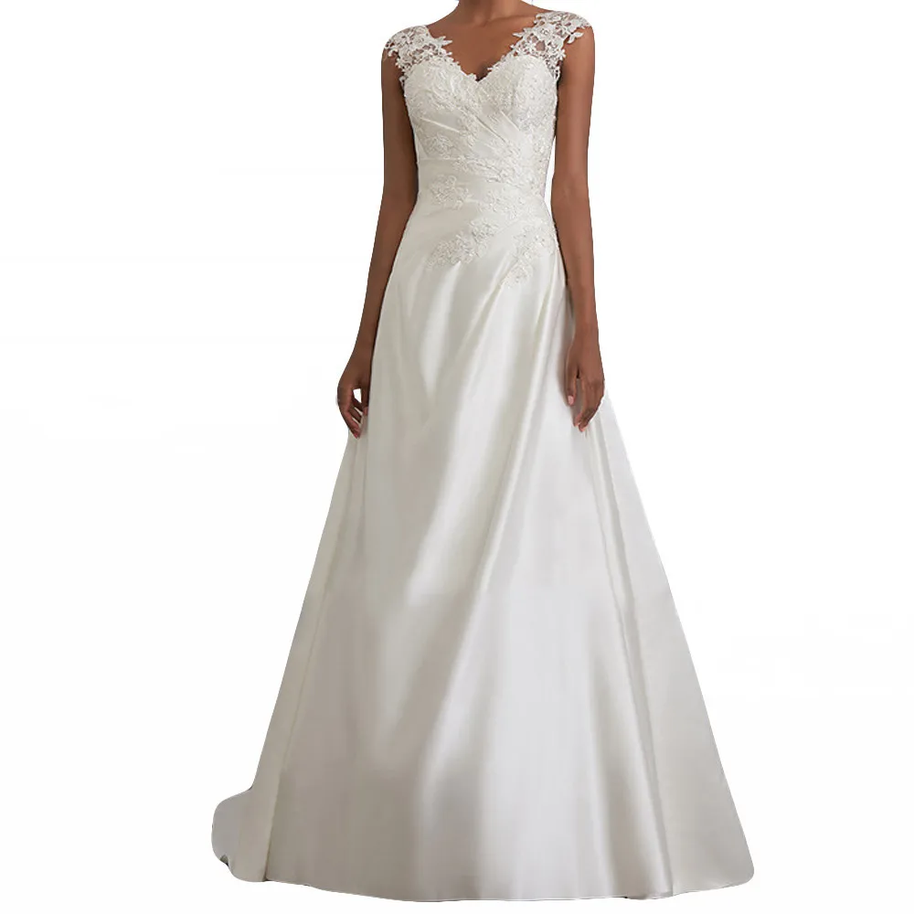 

white lace patchwork floor-length formal dress women elegant sexy backless v neck wedding party dresses Ladies dinner frocks