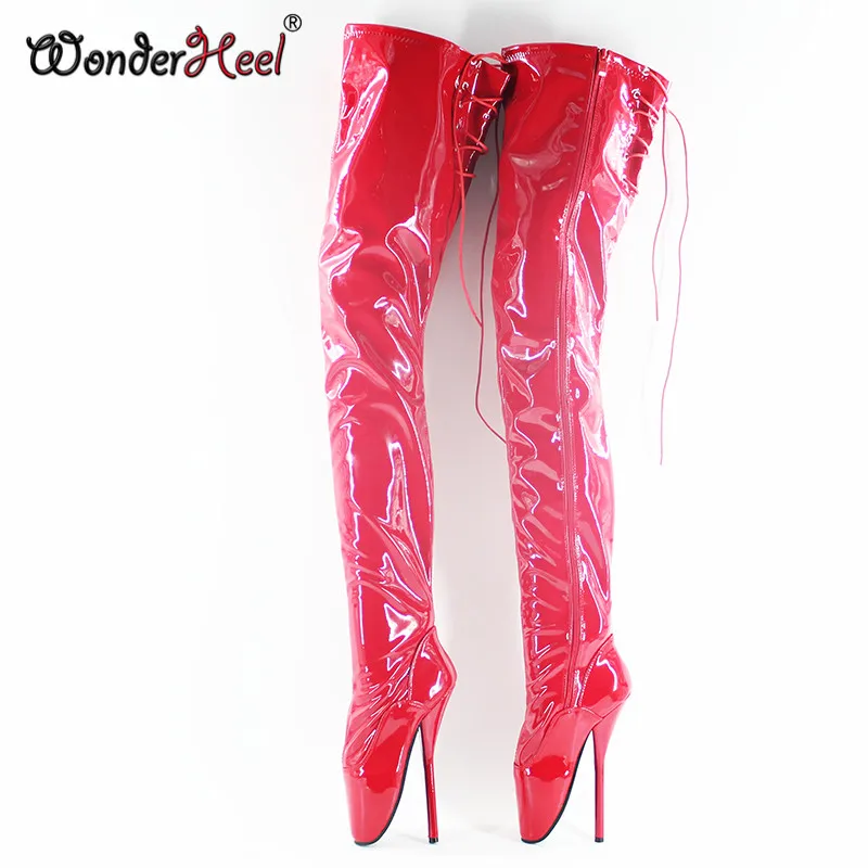 Wonderheel новые пикантные черные лакированные женские сапоги до бедра на очень