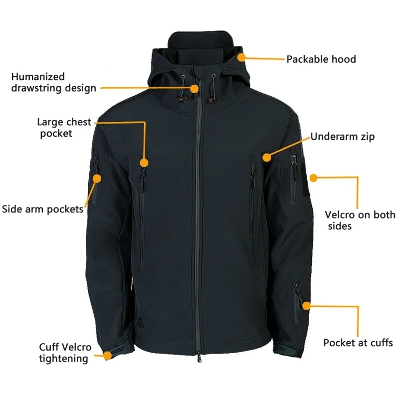 

Winter Men's Jacket Warm Turtleneck Solid Zipper Hooded Coat Long Sleeve Jacket Men Coat Chaquetas Hombre Winderbreaker Coat