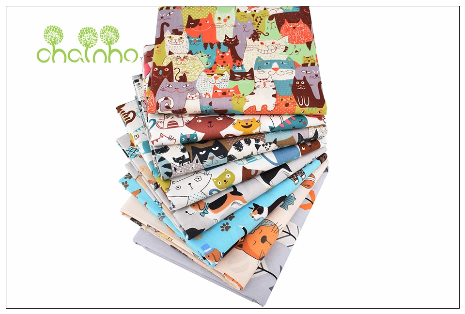 Chainho, 8 шт./лот, серия с персонажами из мультфильмов о животных, печатная саржевая хлопковая ткань, Лоскутная Ткань, DIY швейный материал для стеганых изделий для малышей и детей
