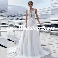 sweetheart wedding dress 2021 spaghetti straps organza lace appliques backless long court train for women romantic new arrive