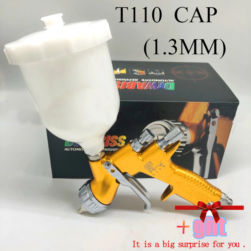 T110-Gift Version Золотой краскопульт для автомобиля Hvlp TE20 T110 1,3 мм аксессуары для аэрографа оборудование для мойки автомобиля насадка для краскопульта масленка W-101 - Цвет: T110-Gift Version