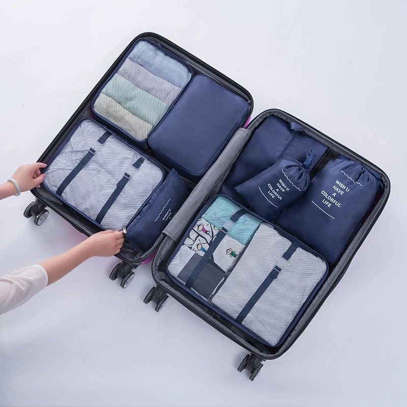 8Pcs Travel Storage Bag Set For Clothes Luggage Packing Square Organizer Suitcase-Navy | Дом и сад