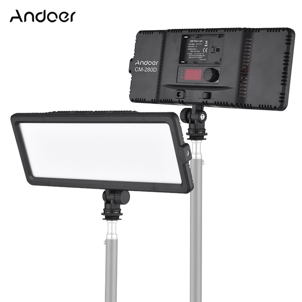 

Andoer CM-280D CRI93 Super Slim LED Video Light Panel 3200K-5600K Bi-Color Dimmable Brightness for Canon Nikon Sony DSLR Camera