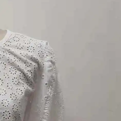 

Women Shirt 2021 Spring and Summer New Women's Hollow Lace Edge Solid Color Blouse