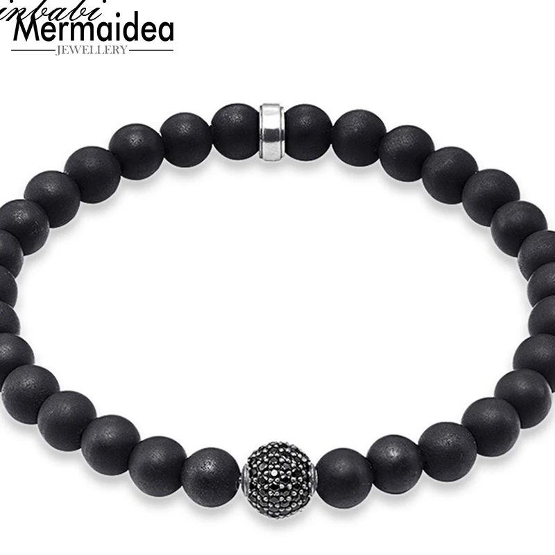Черные циркониевые бусинки черный обсидиан сердце Матированный браслет Rebel