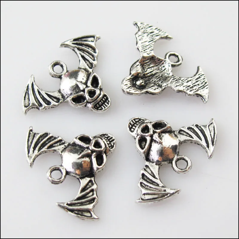 Мода 30 шт. Тибетский серебристый цвет Хэллоуин летучая мышь Череп Крылья