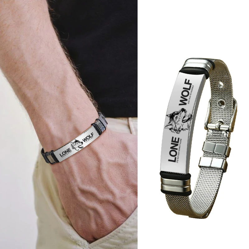 

MESH BRACELET FOR MEN WOMEN SILVER STAINLESS STEEL METAL ADJUSTABLE ENGRAVABLE UNISEX BRACELETS