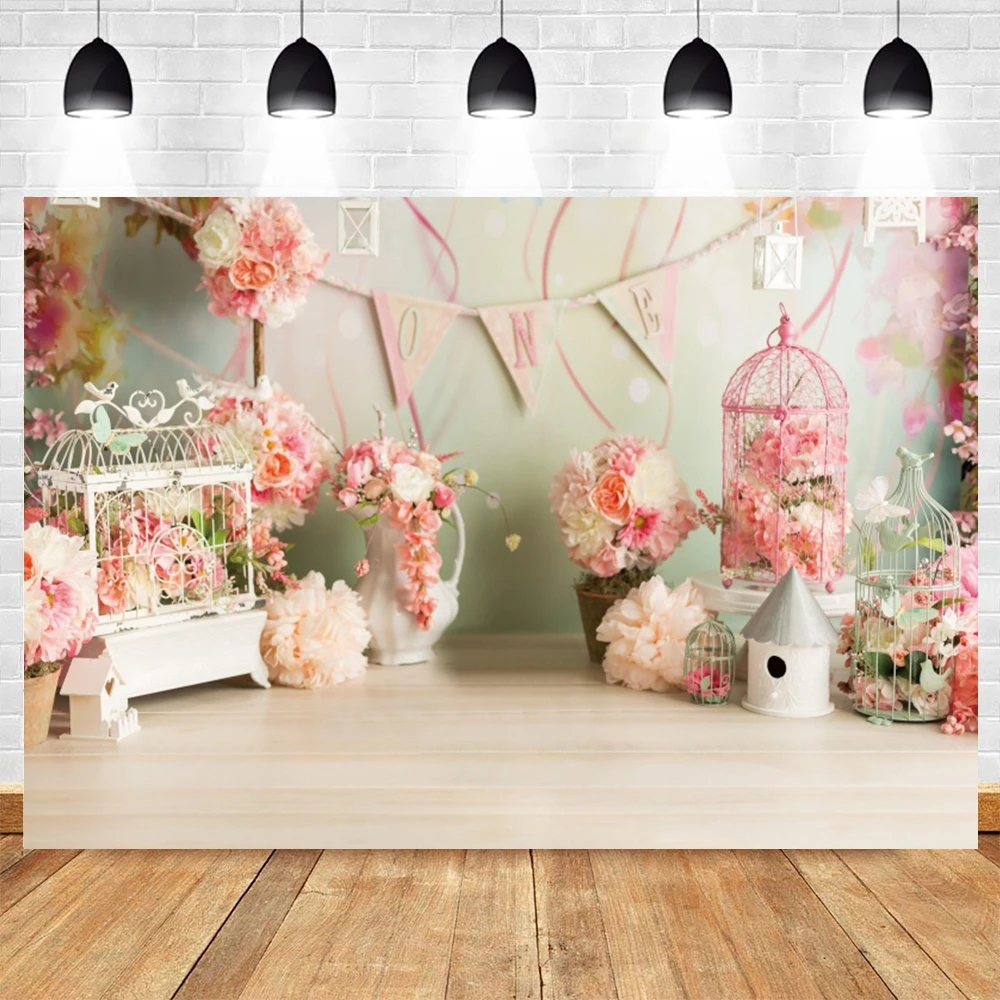 Виниловый фон для фотосъемки Yeele с изображением розовых цветов интерьера детской