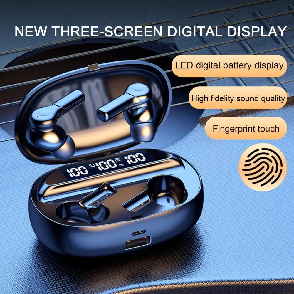 

2Pcs D2 Wireless Earbuds Rechargeable LED Display Fingerprint Touch Control Mini Bluetooth 5.2 In-ear Headsets for Sports