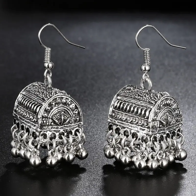 A antique silver Индийские Jhumka серьги «Слоник» цыганские ювелирные изделия в стиле ретро этнические бусины в античном стиле висячие серьги с кисточками для женщин богемный подарок - Окраска металла: A antique silver