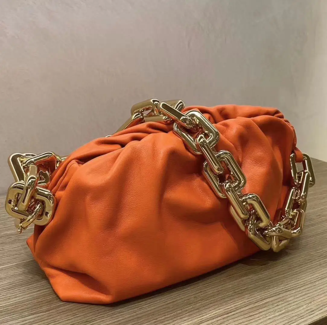 Новинка женский клатч из 100% коровьей кожи с толстой цепочкой и рюшами сумочка