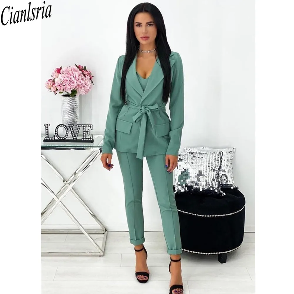 

Fashion Women Blazer Suit Summer Mother of the Bride Suits Slim Fit Outfits Evening Party Wedding Wear with Belt