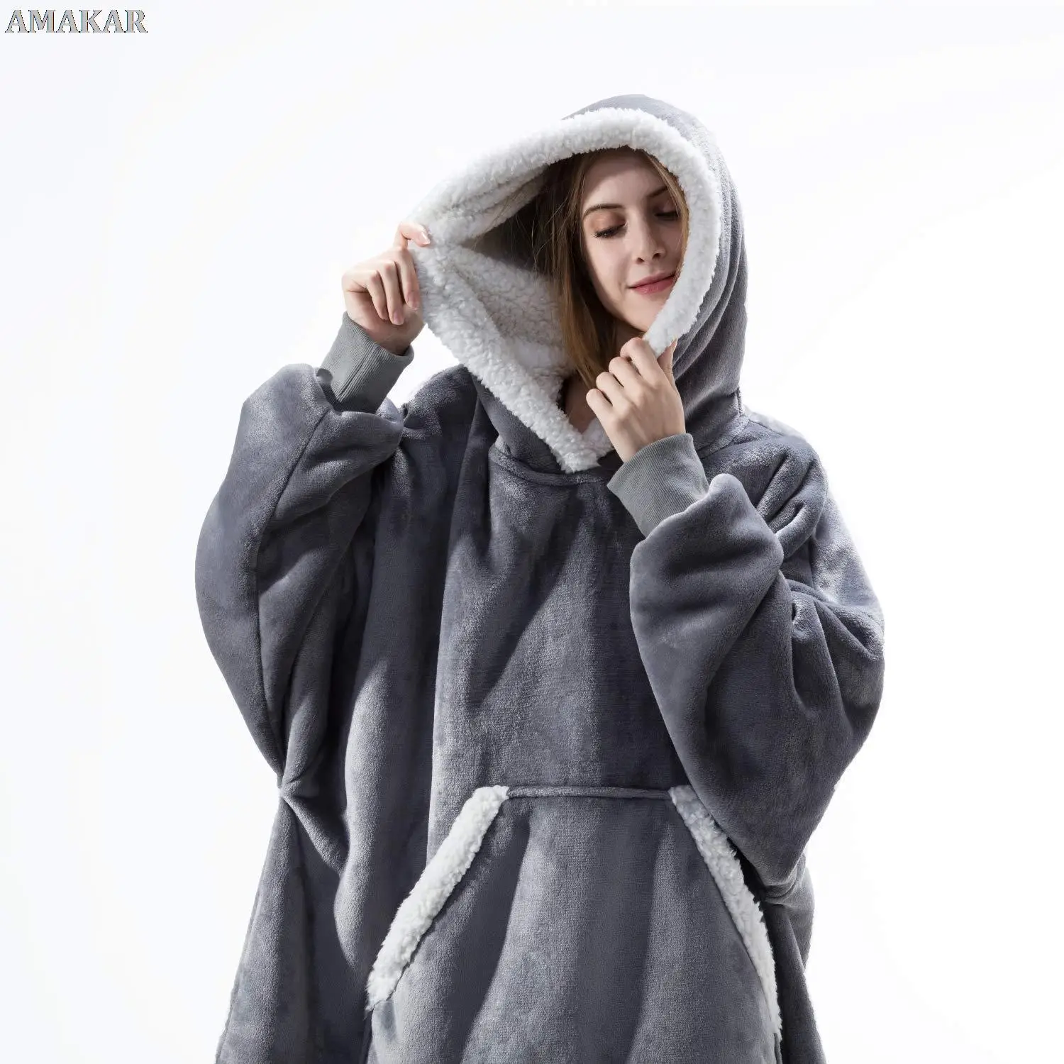 

Oversized Hoodie Blanket With Sleeves Sweatshirt Plaid Winter Fleece Hoody Women Pocket Female Hooded Sweat Oversize Femme