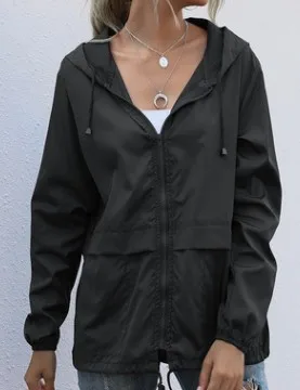 

New Women Jacket 2021 Autumn Women Solid Lightweight Thin Hooded Jacket Jogger Hiking Raincoat Casual Zipper Hoodies Overcoat
