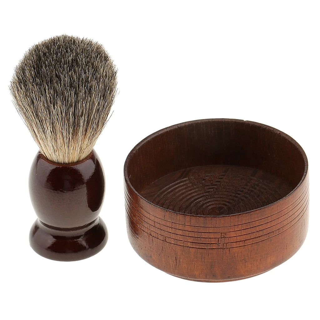 

High Quality Natural Wood Men's Shaving Brush With Men Shave Mug Bowl Barber Beard Soap Cup Set