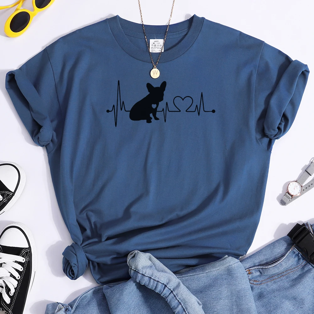 

Heartbeat Dogprinting Female T-Shirt Fitted All-Match Tshirt Pattern Brand Short Sleeve Aesthetic Comfortable Women T Shirts