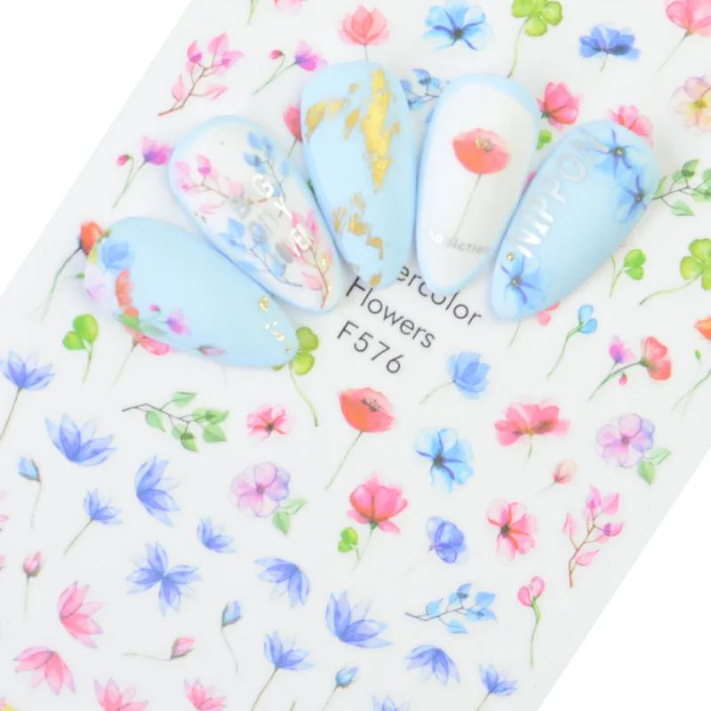 1 лист 3D наклейки для ногтей клейкие цветы листья геометрия фрукты десерт дизайны