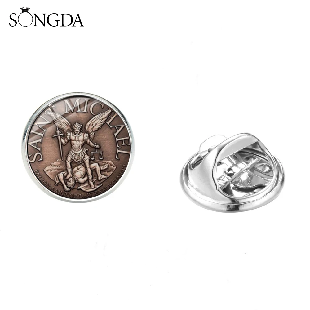 Archangel St.Michael значки для воротника Protect Me Saint Shield стеклянная круглая брошь русский