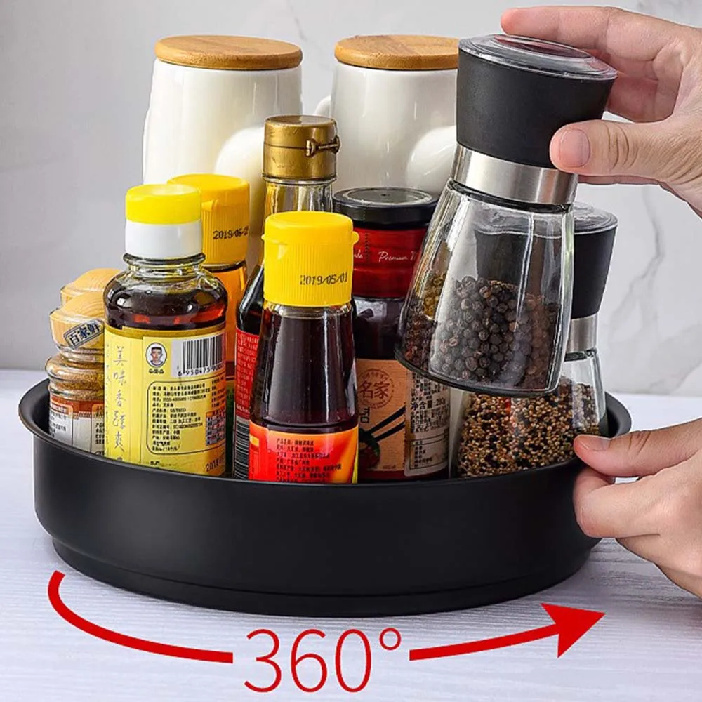

360 Rotating Tray Kitchen Storage Container Spice Jar Snack Cosmetic Stainless Steel Tray Condiment Storage Box Storage Tray