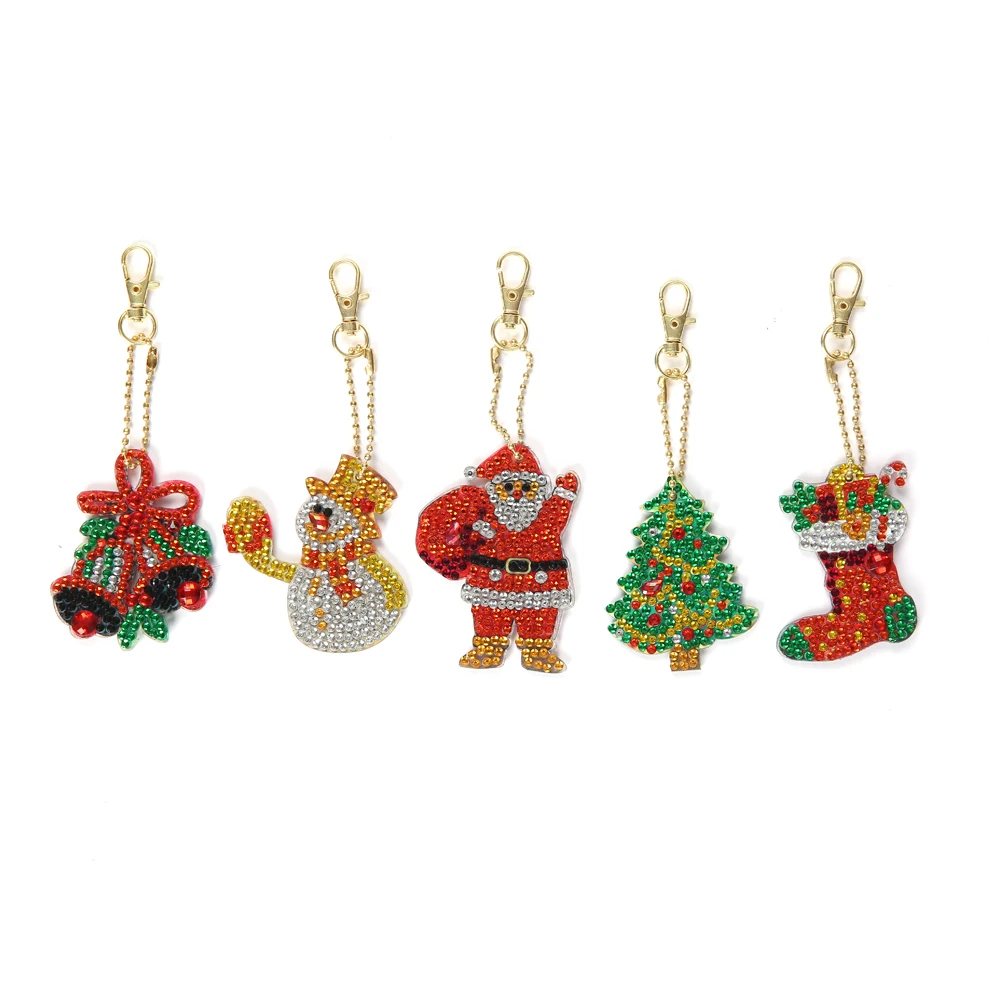 

5pcs/set DIY Full Special Shaped Diamond Painting keychain Christmas Cartoon Keyring Cross Stitch Embroidery Women Bag Key Chain