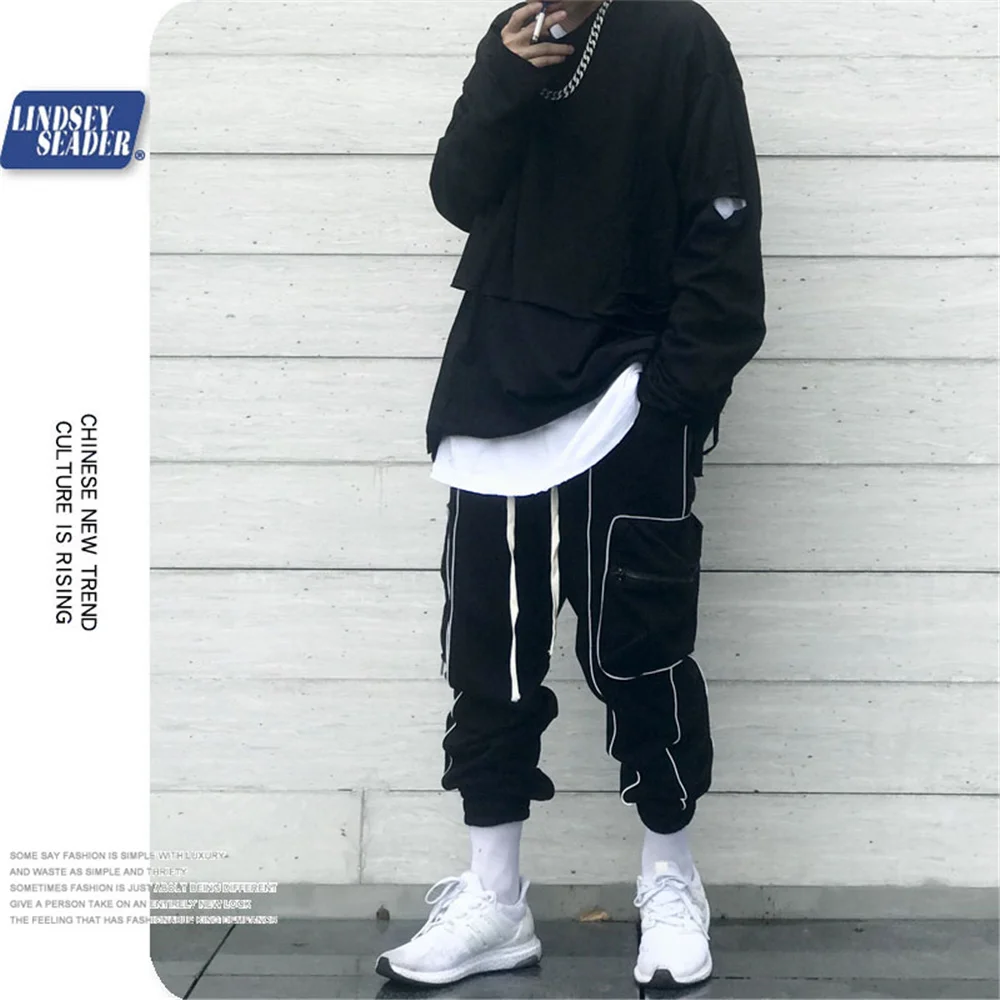 Мужские спортивные брюки на молнии повседневные Черные с боковыми карманами в