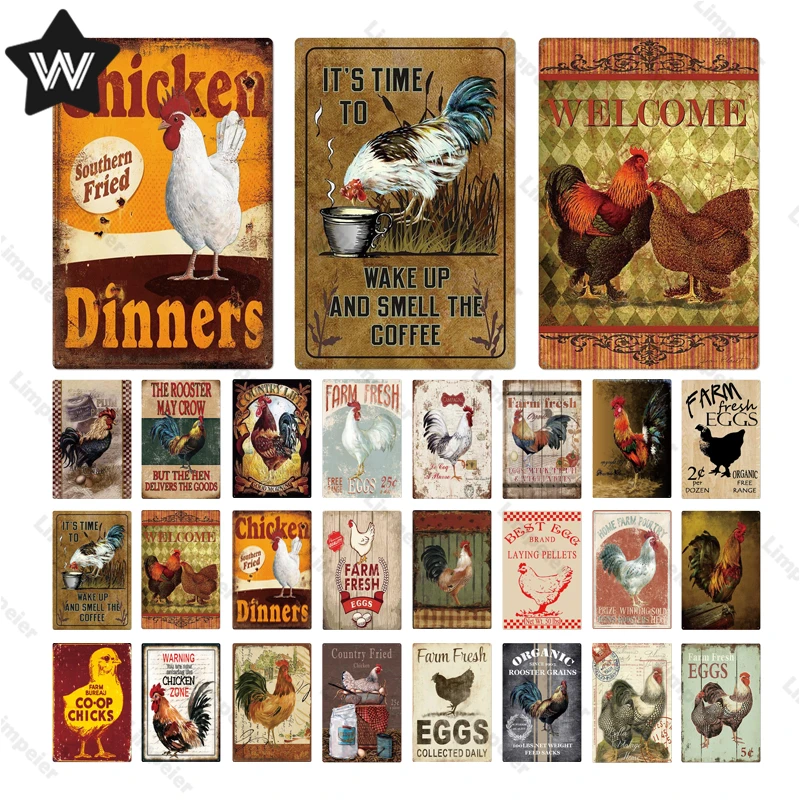 Петух металлические знаки фермы свежие куриные яйца жестяная вывеска Винтаж Wall