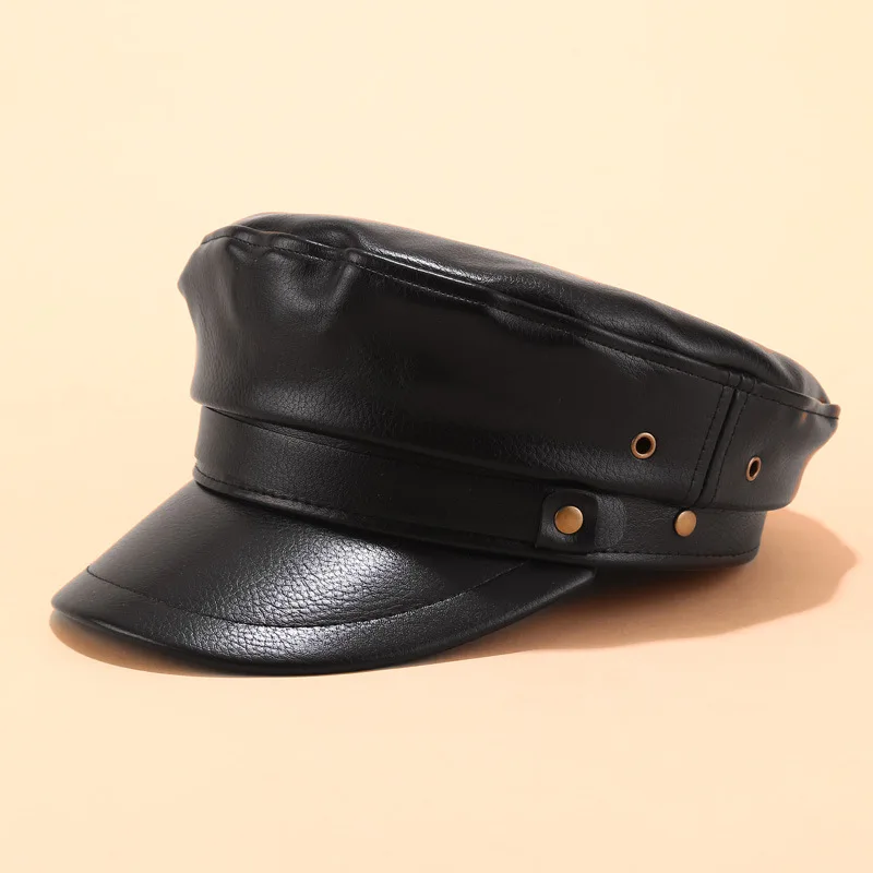 Осенне зимние женские армейские Кепки из искусственной кожи женская черная
