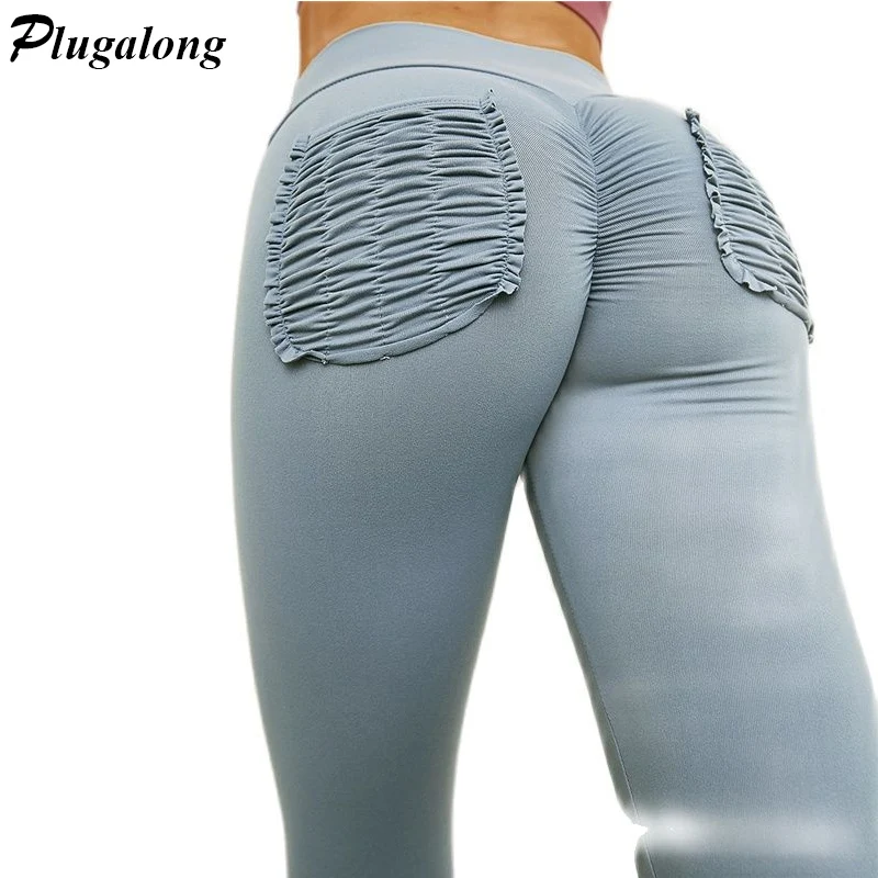

Pockets Leggings Sport Women Fitness Skinny Yoga Pants High Waist Running Tights Push Up Gym Clothings Sportswear Workout Solid