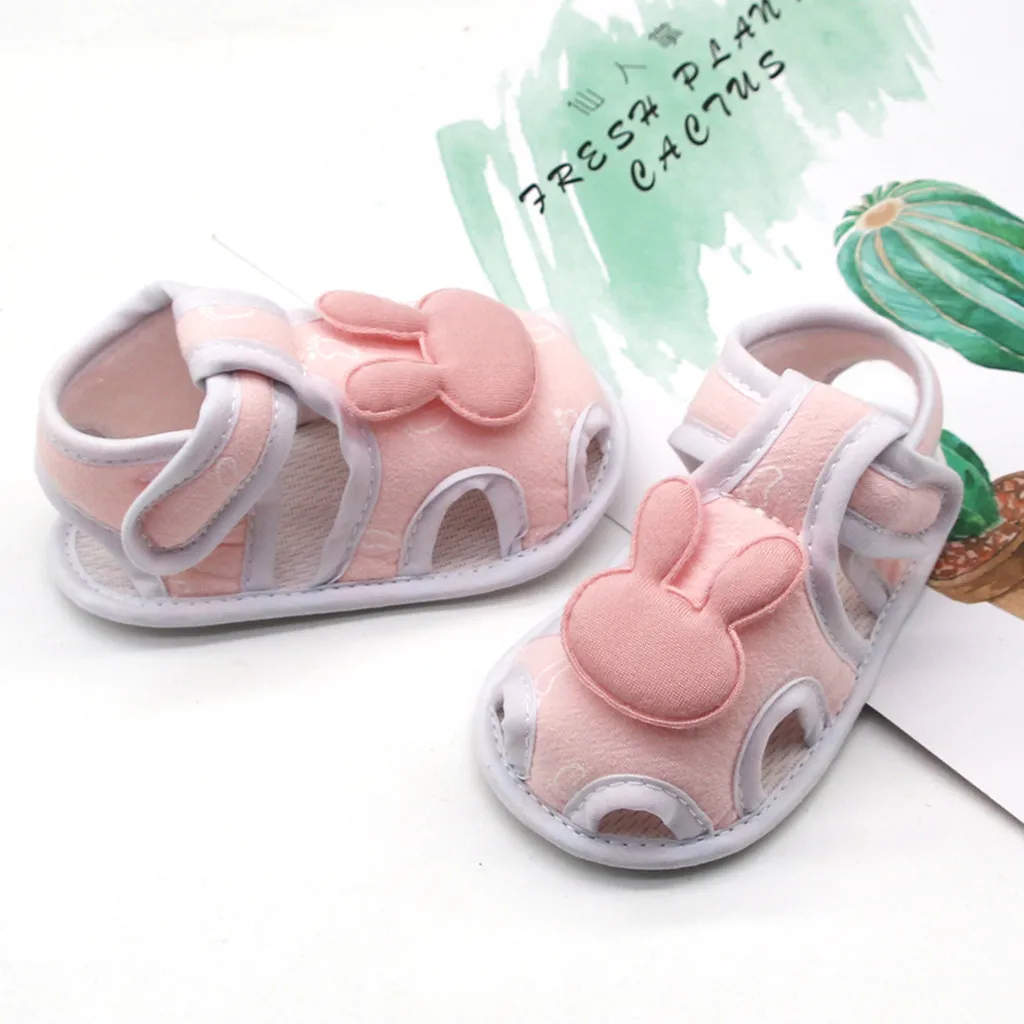 Сандалии для новорожденных девочек и мальчиков с принтом кролика мягкая обувь
