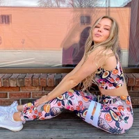 2 piece active women yoga fitness suit high waist fruit printing capri sleeveless breathable braleggings female workout clothes