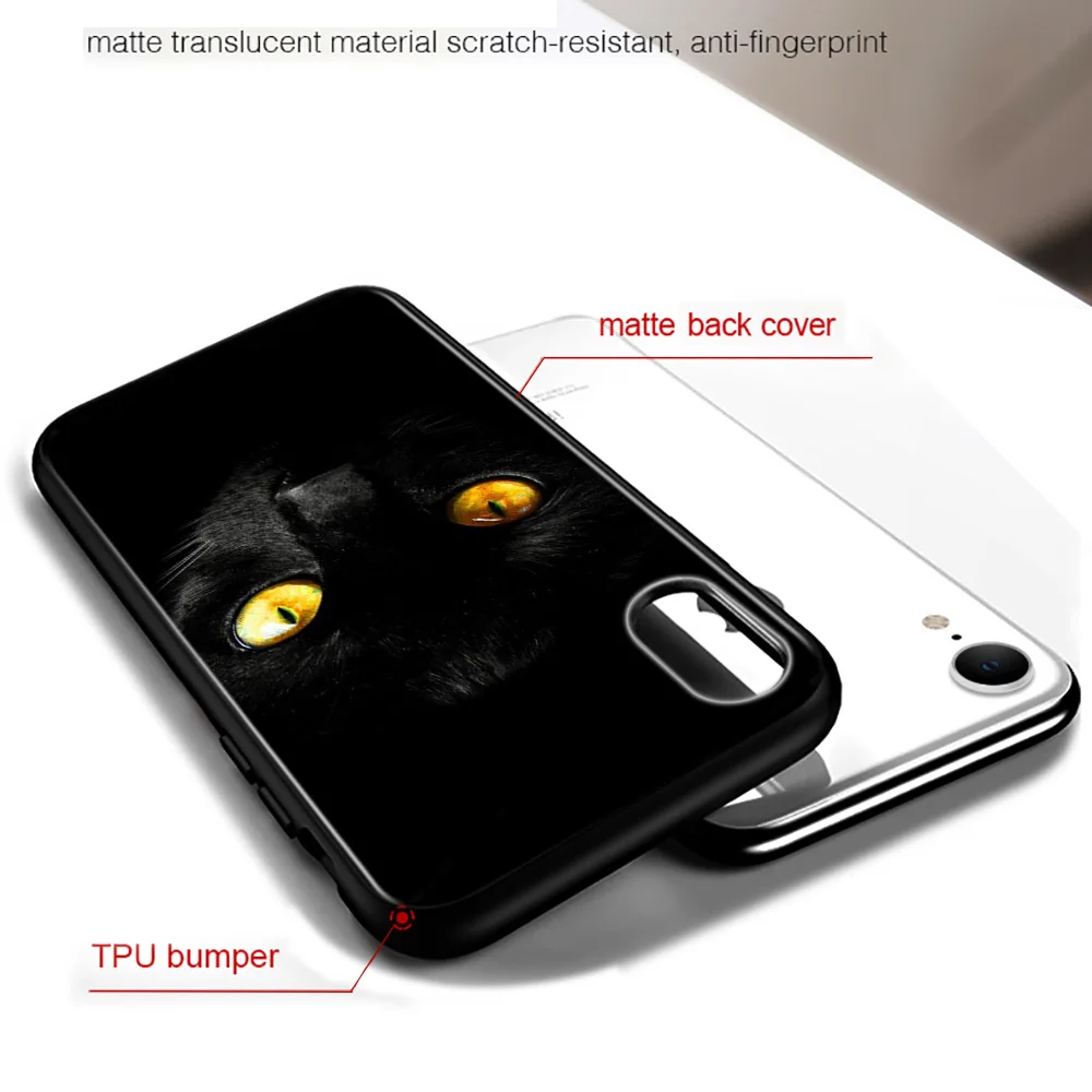

Bright Black Cover Space Moon Cute Cats For iPhone 2020 11 Pro XS Max XR X 8 7 6 6S Plus 5 Phone Case