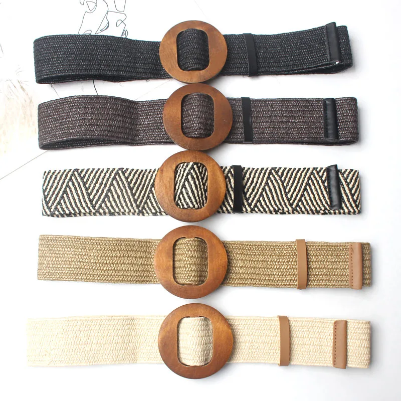 GetSpring Женский пояс хлопчатобумажный тканый широкий деревянная пряжка