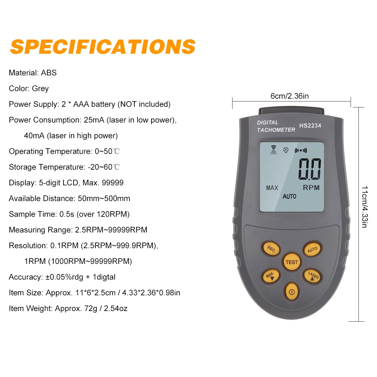 

Digital Tachometer with Laser Portable High-precision Manual/Automatic Measurement Speedometer LCD Display with Backlight