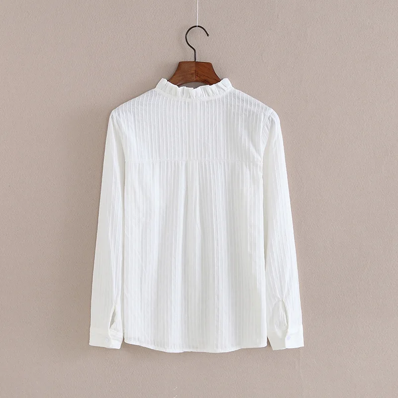 

WEPBEL Solid Color Slim Shirt Women's V-neck Single Breasted Shirt Summer Long Sleeve Turn-down Collar Lace-up Pocket Shirt