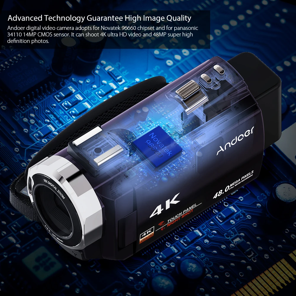 Andoer 4K 1080P 48MP WiFi цифровая видеокамера рекордер с 2 шт. аккумуляторные батареи Рождественский подарок на год
