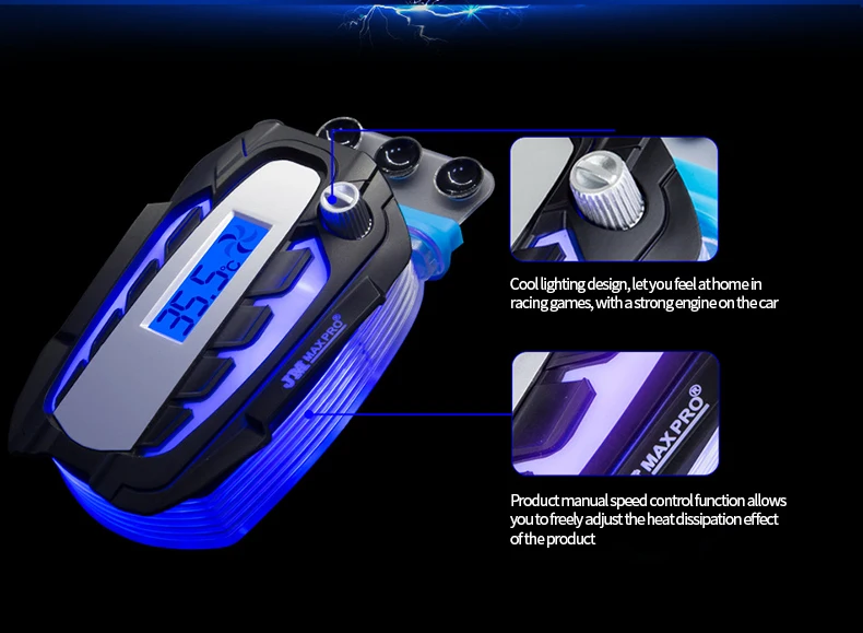 USB Portable Laptop Fan Cooler Notebook Radiator LCD Display Rapid Cooling Adjustable Speed Auto-Temp Detection Vacuum