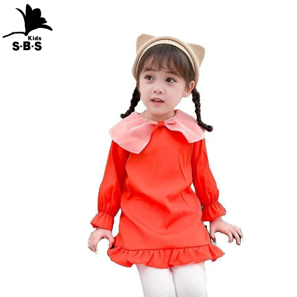 

Autumn New Fashion Design Girls Cute Solid Color Cotton Casual Dress Children's Long Sleeves Dress Kids Dresses for Girls