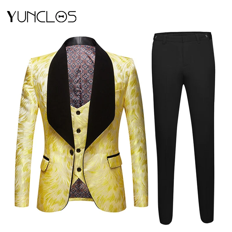 Мужской костюм из 3 предметов (пиджак + жилет брюки) жаккардовый Костюм