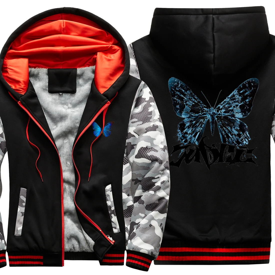 

Butterfly Cartoon Camouflage Men Raglan Thicken Jackets Keep Warm Winter Male Clothing Casual Retro Tops Long Sleeve Retro Homme