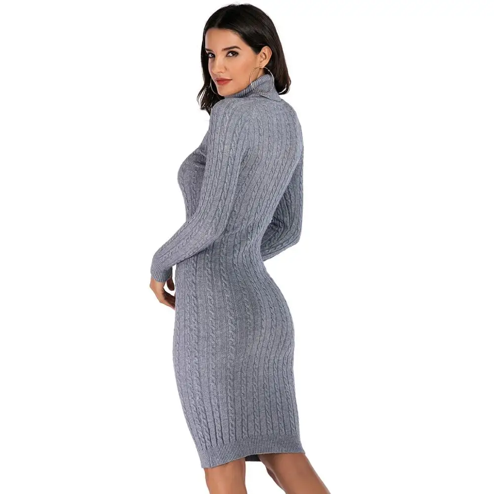 Yanueun Womens Knitted Dress Turtleneck Bodycon Women Brandy Long Sleeve Knee-Length Sweater Autumn Winter | Женская одежда