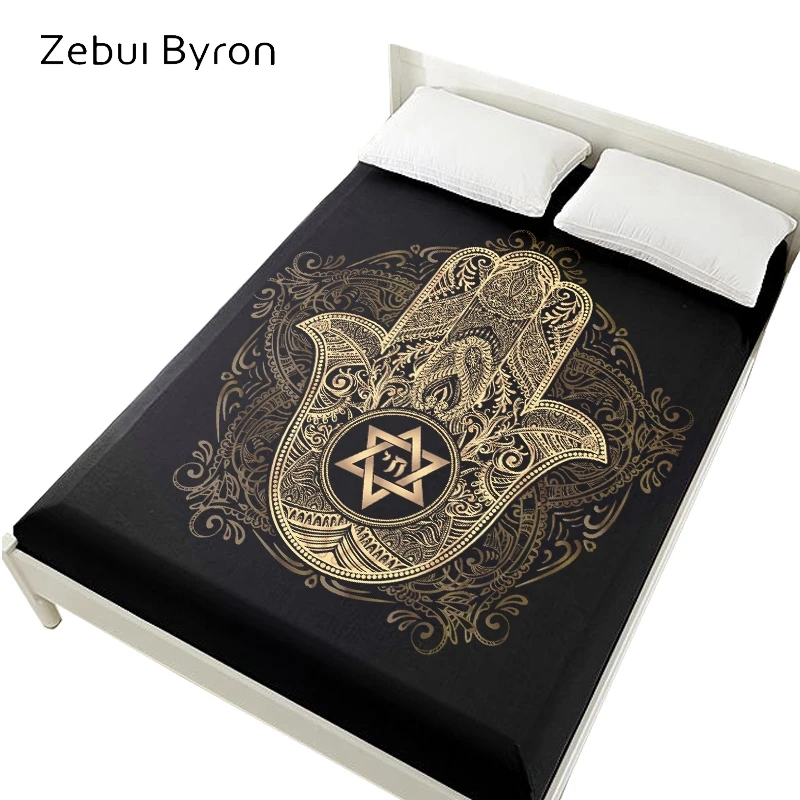 3D постельное белье на резинке простыня 160x200 для кровати golden Hamsa ручная Звезда
