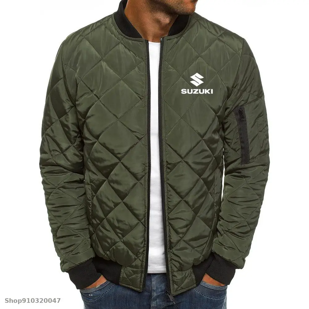 

2021 Men's Cotton-padded Jackets Solid Color riding Jacket Men Rhombus Seam Cotton Coat Men's Winter Jackets oioi