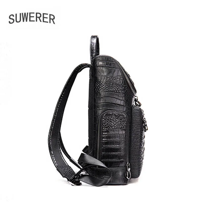 SUWERER New Genuine Leather Crocodile pattern men's casual backpack leather travel Dual-use business bag | Багаж и сумки